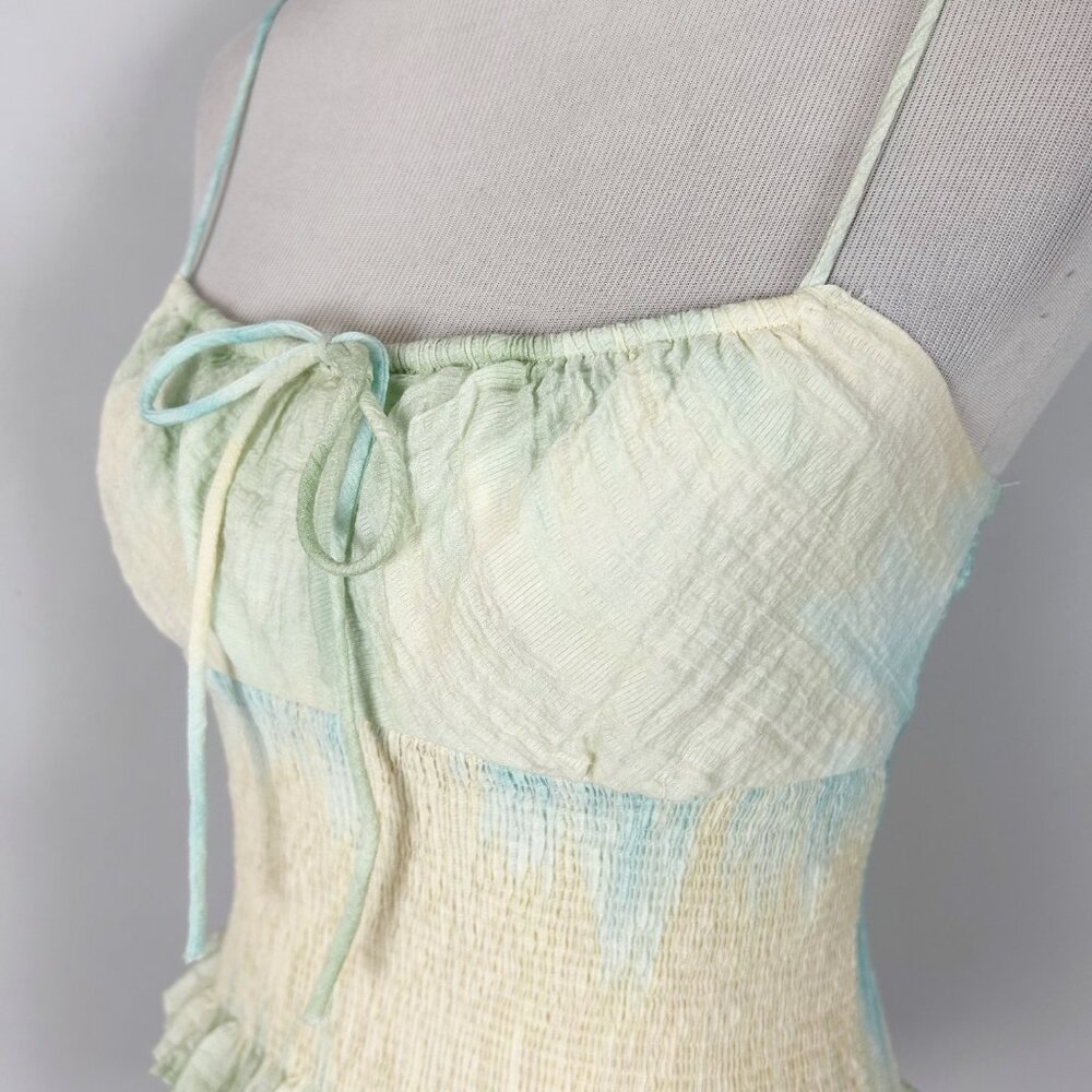 Zara Pastel Tie Dye Halter Babydoll Tank Top Smocked Milkmaid Size Small Women's - Picture 2 of 4